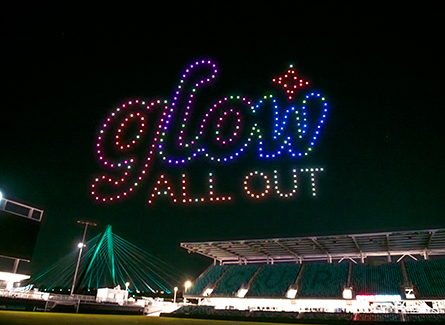 Glow All Out above CPKC Stadium in drones