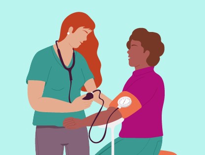 illustration of nurse with person in the community