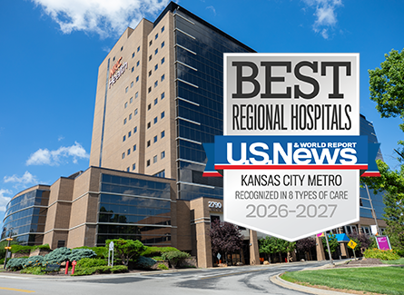USNWR Best Regional Hospital badge over photo of NKC Health