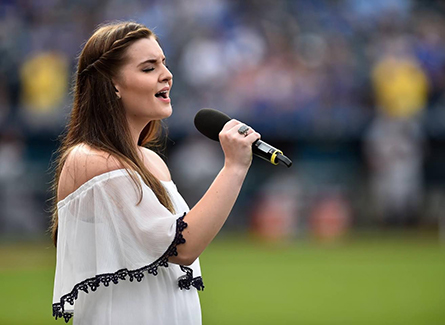 Taylor Cullen performing at Kauffman Stadium
