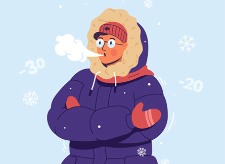 Cartoon illustration of a man wearing a thick winter coat