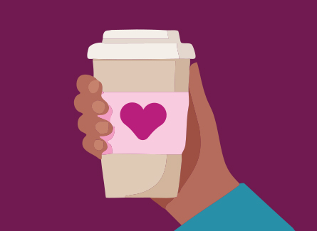 Illustration of a coffee cup with a heart coffee sleeve
