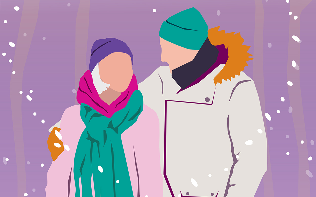 Illustrated couple in the snow