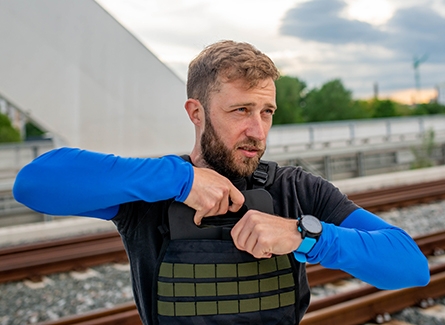 Man wearing weighted workout vest