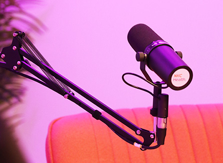 Image of the NKC Health Care Empowered podcast microphone and set